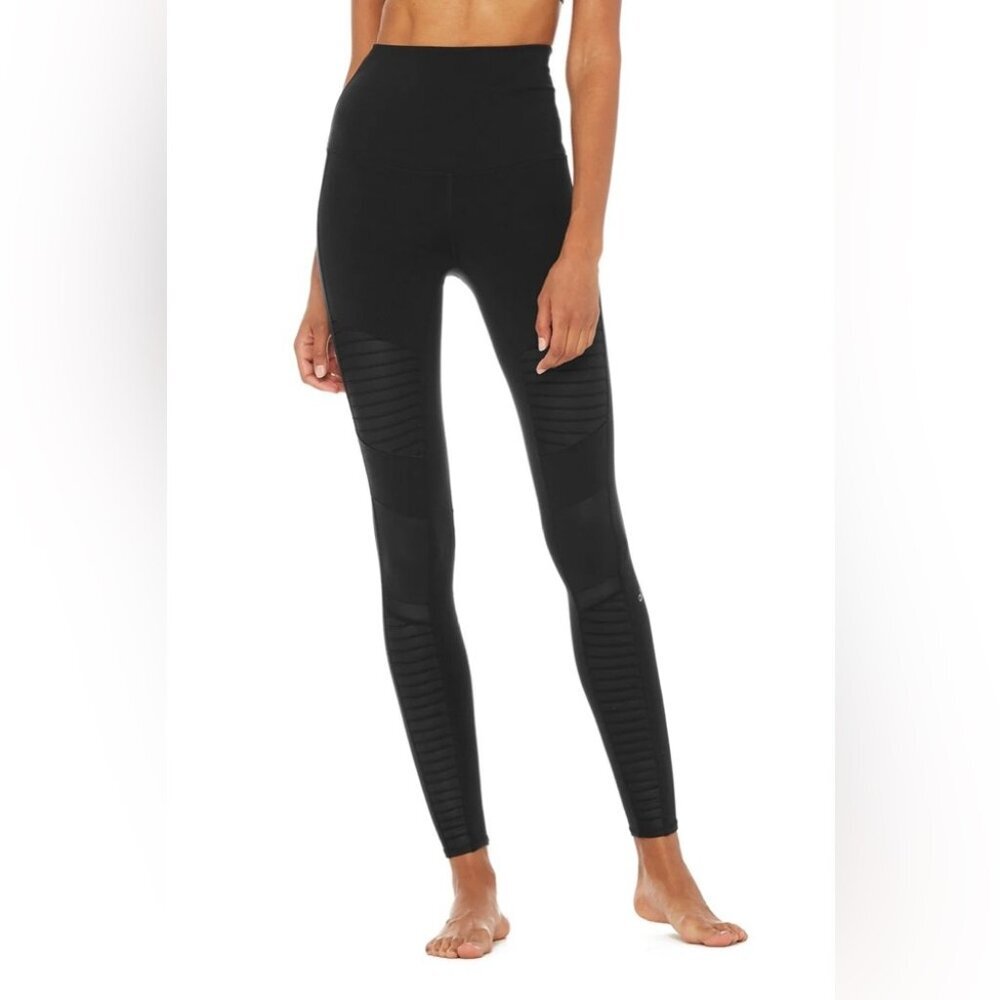 Alo Yoga women's black high waisted 7/8 moto biker pilates leggings in size S